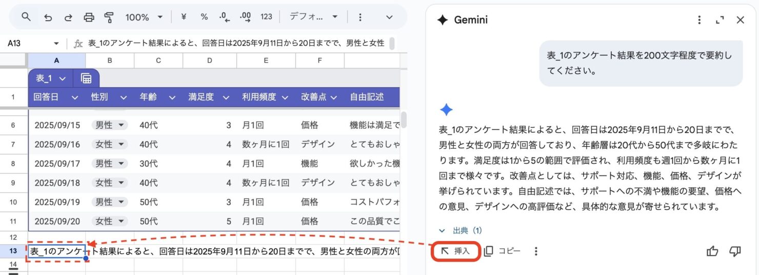 Geminiで表を要約する