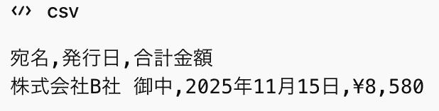 領収書をCSV形式で抽出した結果